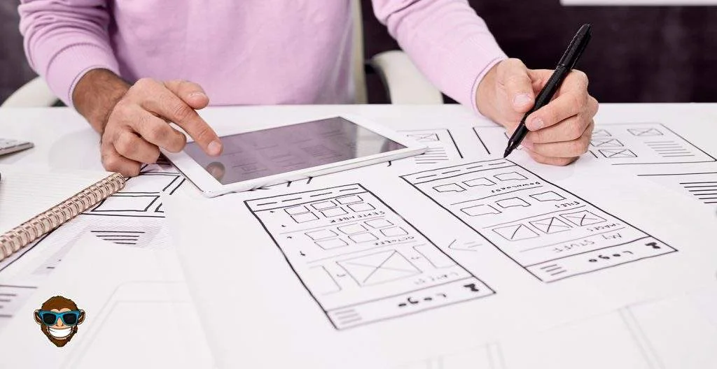 Hands making a UI/UX design